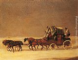 Road Canvas Paintings - The Derby and London Royal Mail on the Open Road in Winter